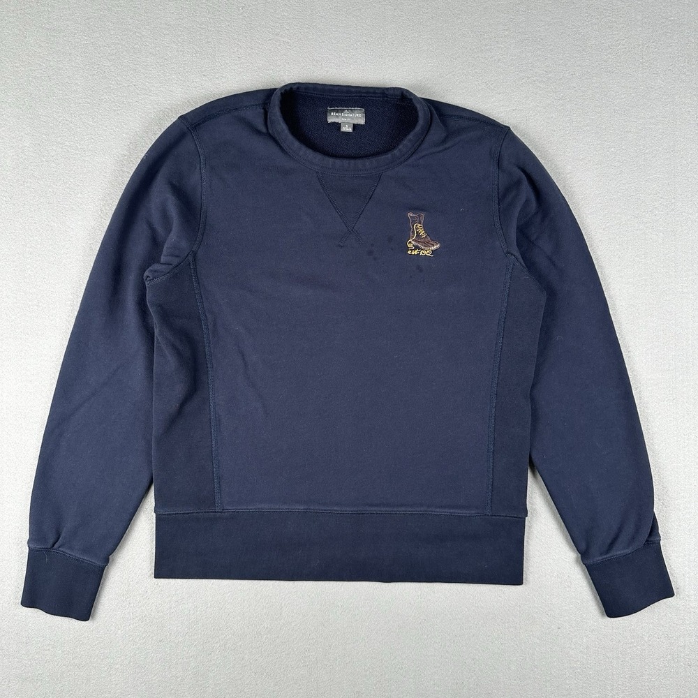 LL Bean Signature Sweatshirt Men's Small Blue Embroidered Boot Single V Pullover